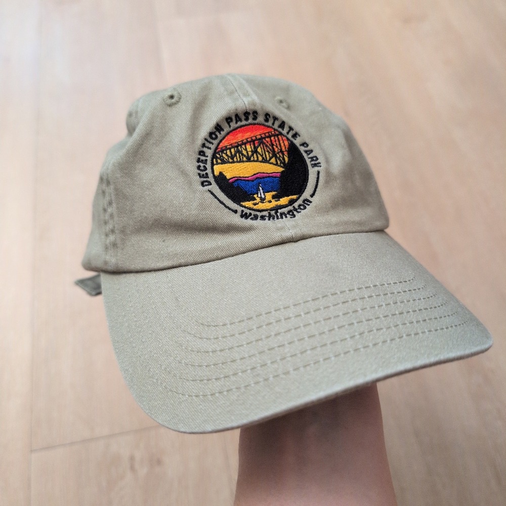 Deception Pass State Park Washington Hat Khaki Tan Cotton Dad Cap